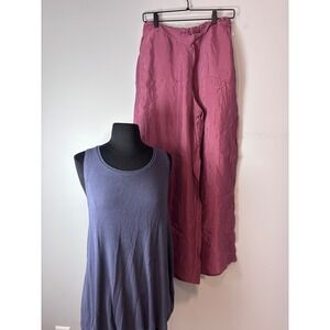 Athleta Calm Cool Rib Tank Top L & Wide Leg Pants M Set Purple